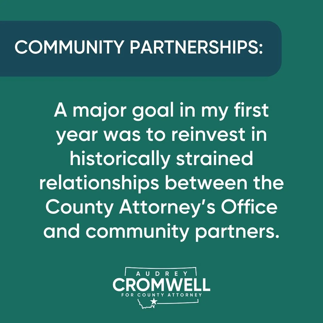 A major goal in my first year was to reinvest in historically strained relationships between the County Attorney's Office and community partners. 

In pursuit of renewed trust and consensus, I met with every criminal justice stakeholder in the County