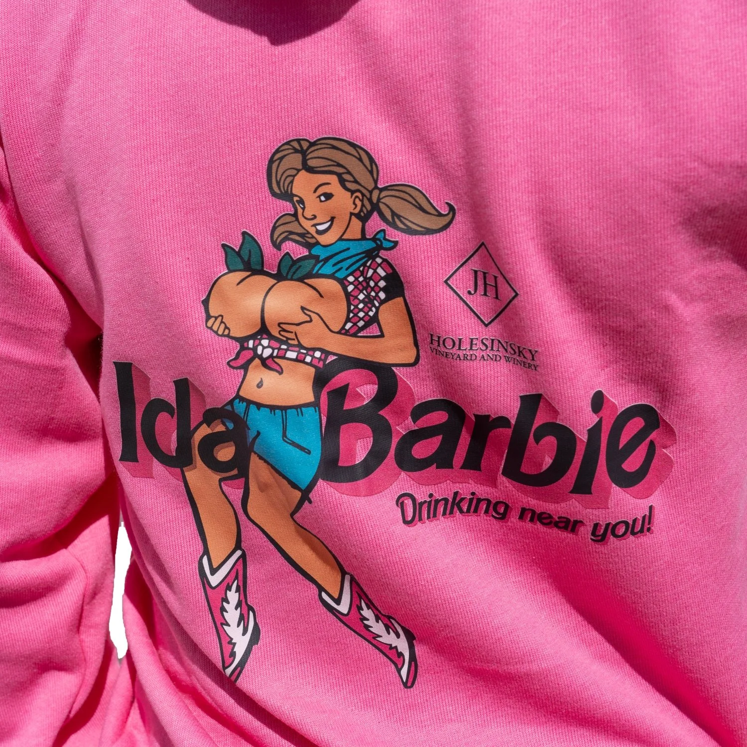 IdaBarbie Fleece Hoodie | Pink — Holesinsky Vineyard + Winery