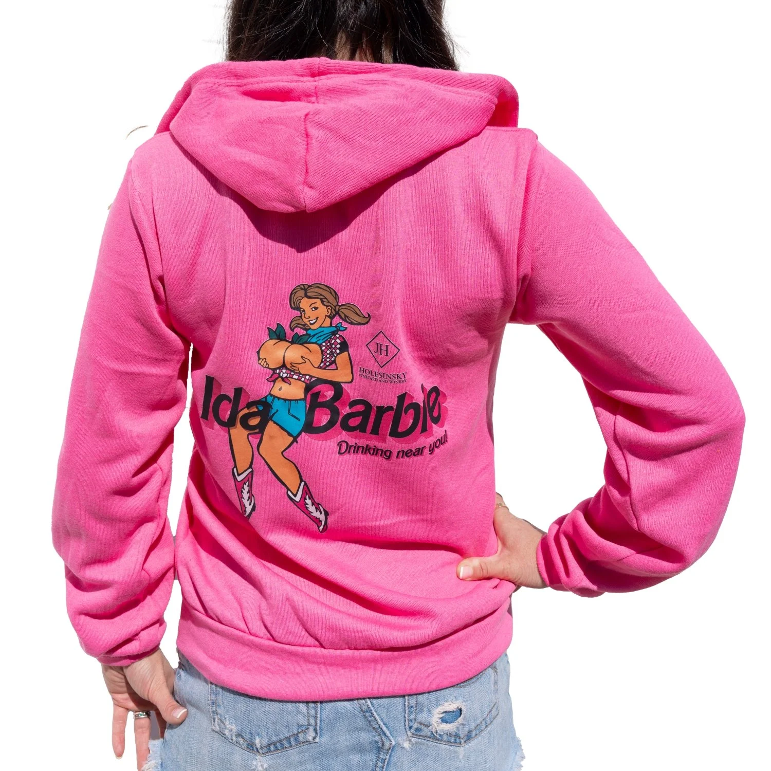 IdaBarbie Fleece Hoodie | Pink — Holesinsky Vineyard + Winery