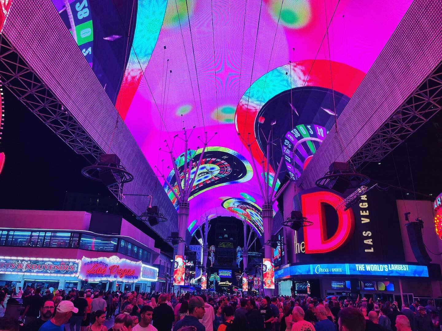 Bright colors on The Fremont Street Experience just in time for EDC! 

Special crawl discount this week!  Use code EDC45 for 45% off of your Royal Crawl Experience.