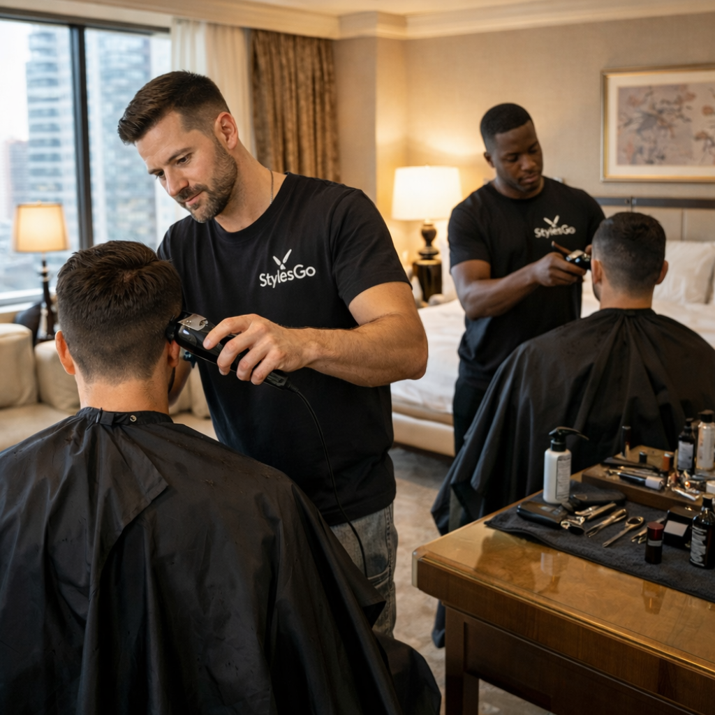 Mobile barber service at home haircut experience
