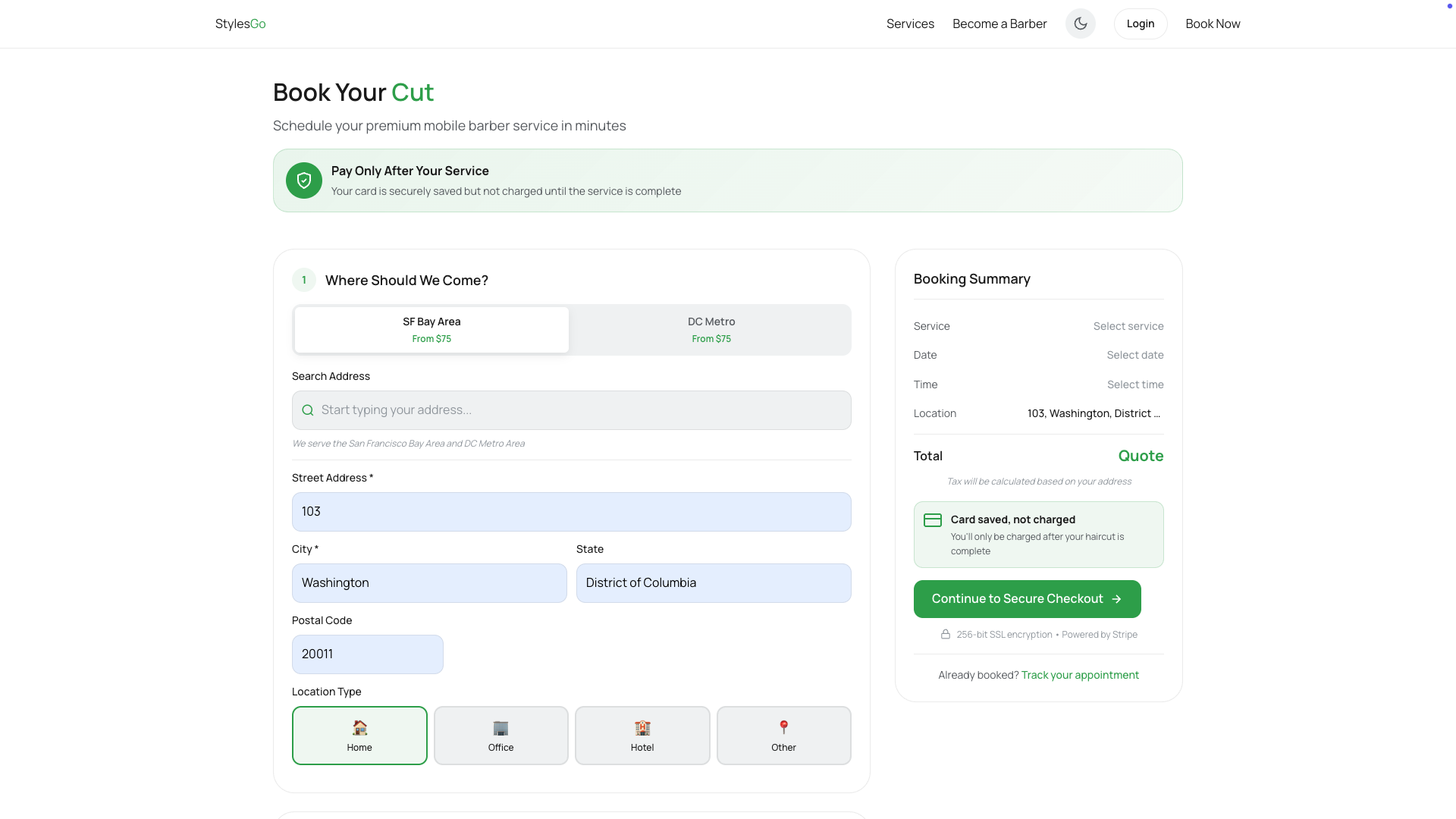 StylesGo Online Booking For Mobile Barber Service