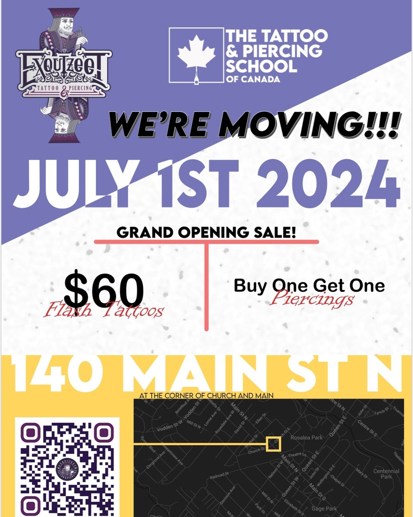 ⛓️𝕊𝕥𝕦𝕕𝕚𝕠 𝕄𝕠𝕧𝕖!⛓️

📍140 Main Street North.

We invite you to visit our new location July 1st- July 14th for: 

&bull;$𝟔𝟎 𝒇𝒍𝒂𝒔𝒉
&bull;𝑩𝒖𝒚 𝒐𝒏𝒆 𝒈𝒆𝒕 𝒐𝒏𝒆 𝒑𝒊𝒆𝒓𝒄𝒊𝒏𝒈𝒔

We are so excited to share this new space with you! 