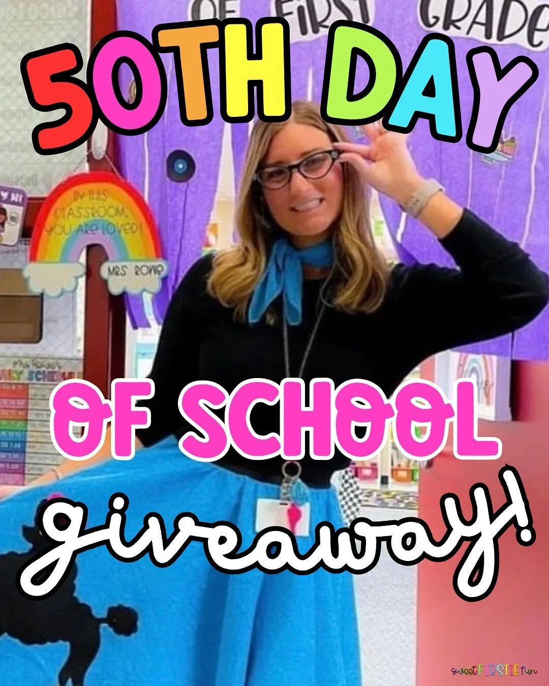Want to have the best 50th day of school ever?! Enter to win my 50th day activity pack and $100 worth of 50&rsquo;s day decor/supplies from Amazon! 🎶🎵

How to Enter⬇️
🩷like this post 
🩷follow @sweetfirstiefun 
🩷comment when your 50th day of scho