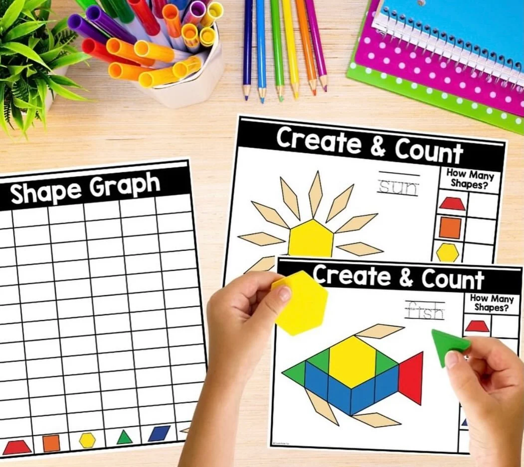 Comment LINK to get these! This is such a fun and easy activity to pull out on the final days of school-just print the cards and pull out your pattern blocks and let students go!

Bundle includes cards for the entire year with fun cards in the shapes