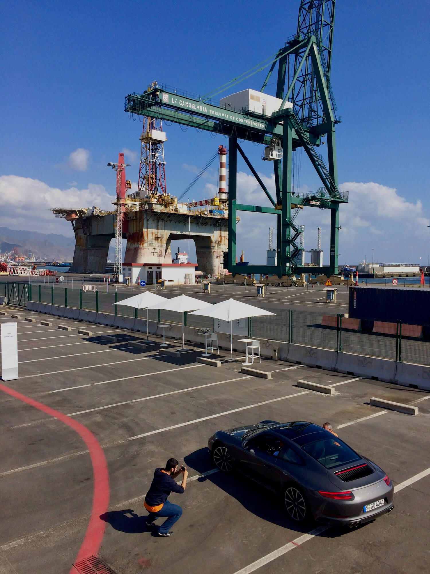  Presskörningen med uppdaterade  Porsche 991 Carrera och Carrera S  (med treliters turbomotor) avrundades i hamnen på Teneriffa. Foto: Eric Lund. 