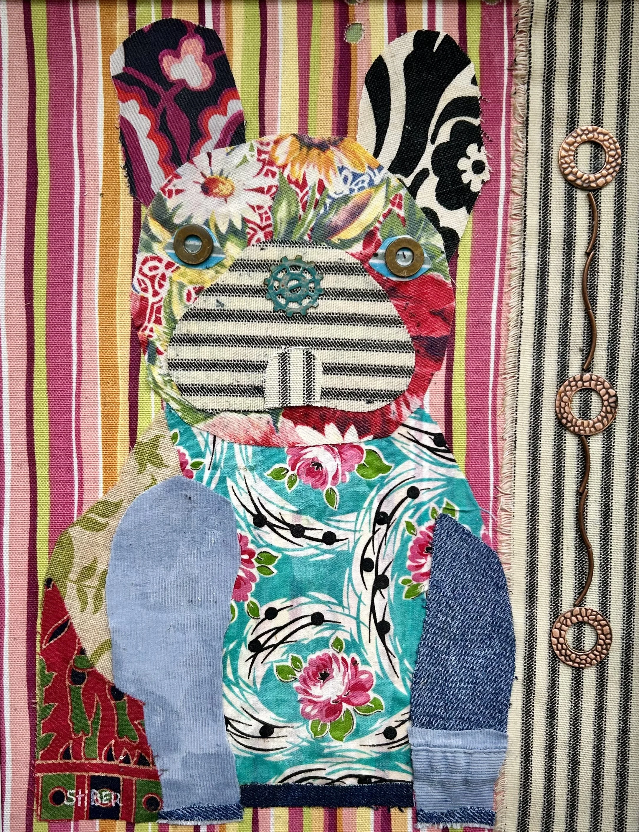 Frenchie Fabric Collage Art Print 8x10" with 11x14" white mat