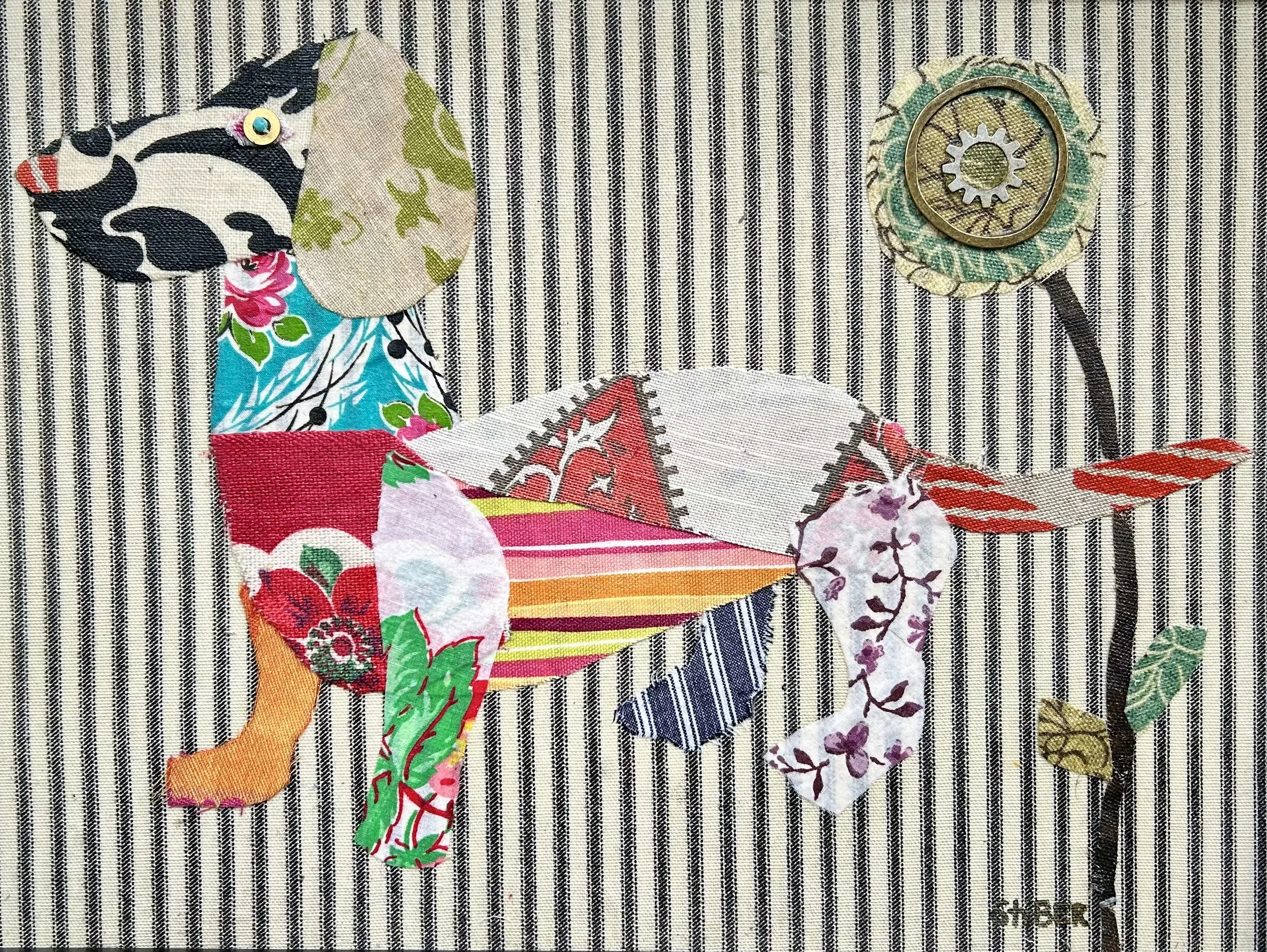 Dachshund Fabric Collage Art Print 8x10' with 11x14' white mat