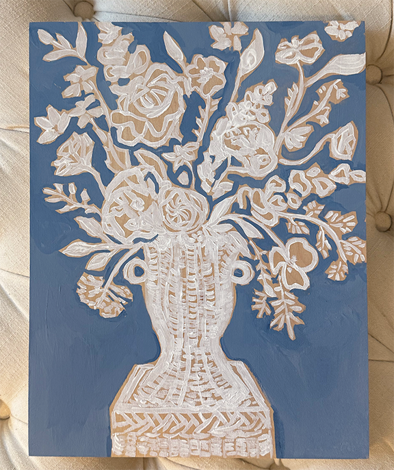 Blue Bouquet in Rattan Vase