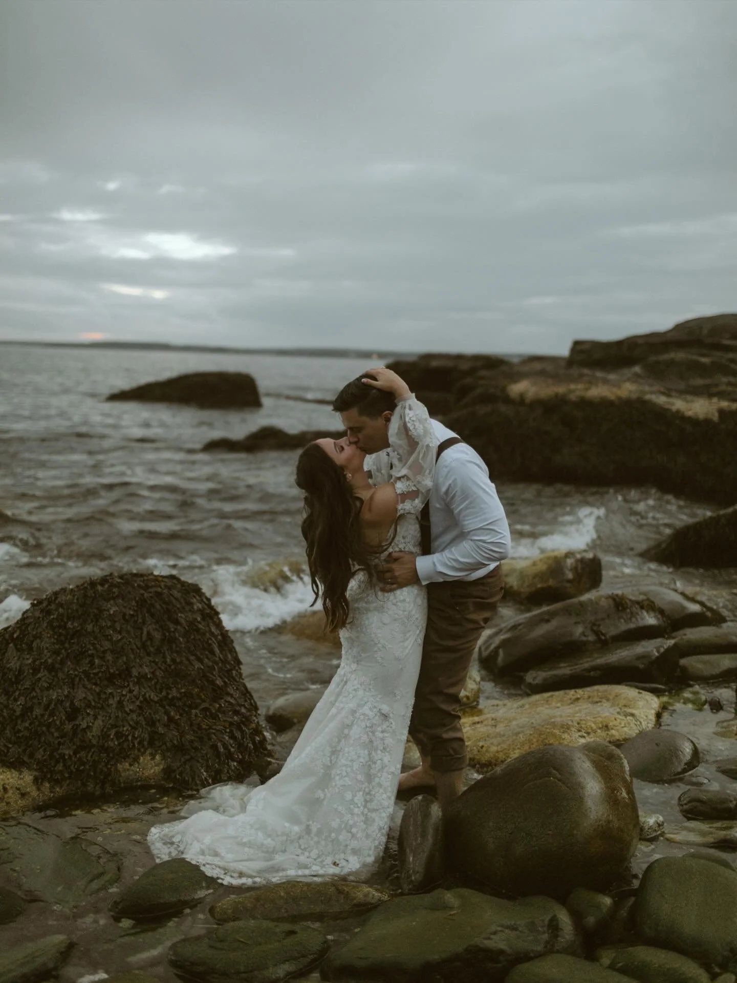 G &amp; J, on the rocky Maine coastline at dusk. 🐚