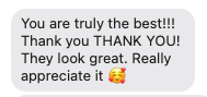 Screen capture of a positive message in a chat window, thanking someone and expressing appreciation.