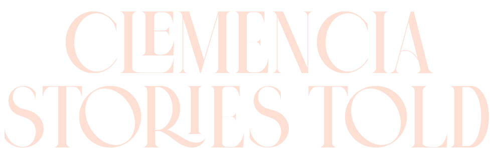 Text reading 'CEMENCIA STORIES TOLD' in large pink letters on a black background.
