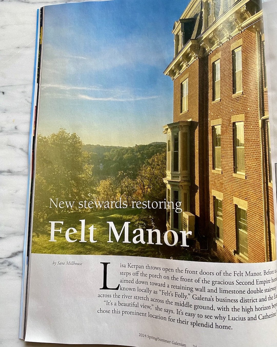 Thank you to the Galena Gazette and Sara Millhouse for the wonderful article about Felt Manor in the new issue of The Galenian!

Restoration is ongoing. Stay tuned!

.
.
.

 #feltmanor #feltrestoration #galenaillinois #historicinn #oldhouselove #this