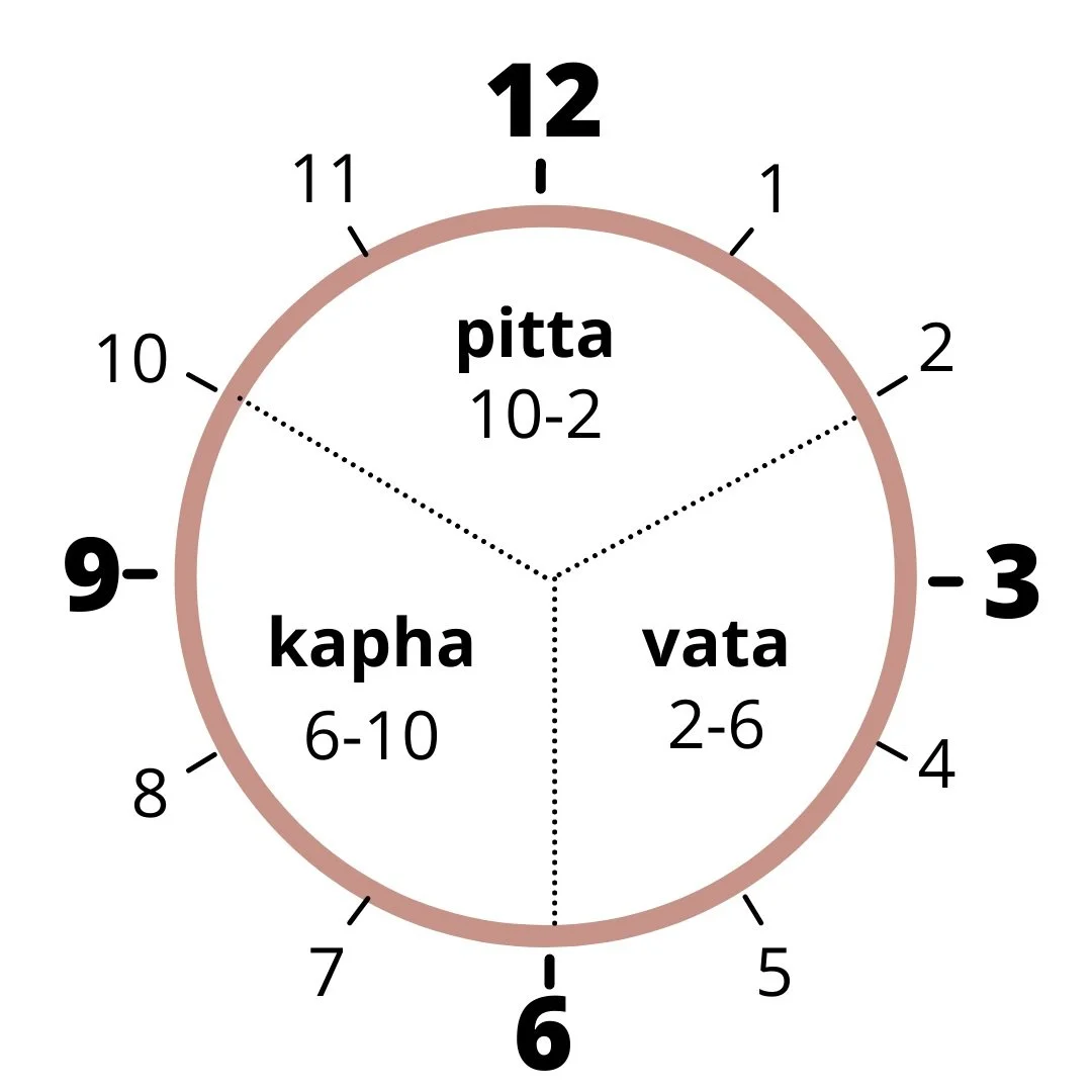 Die Dosha Uhr zeigt die die doshas im Tagesablauf aus Sicht des Ayurveda