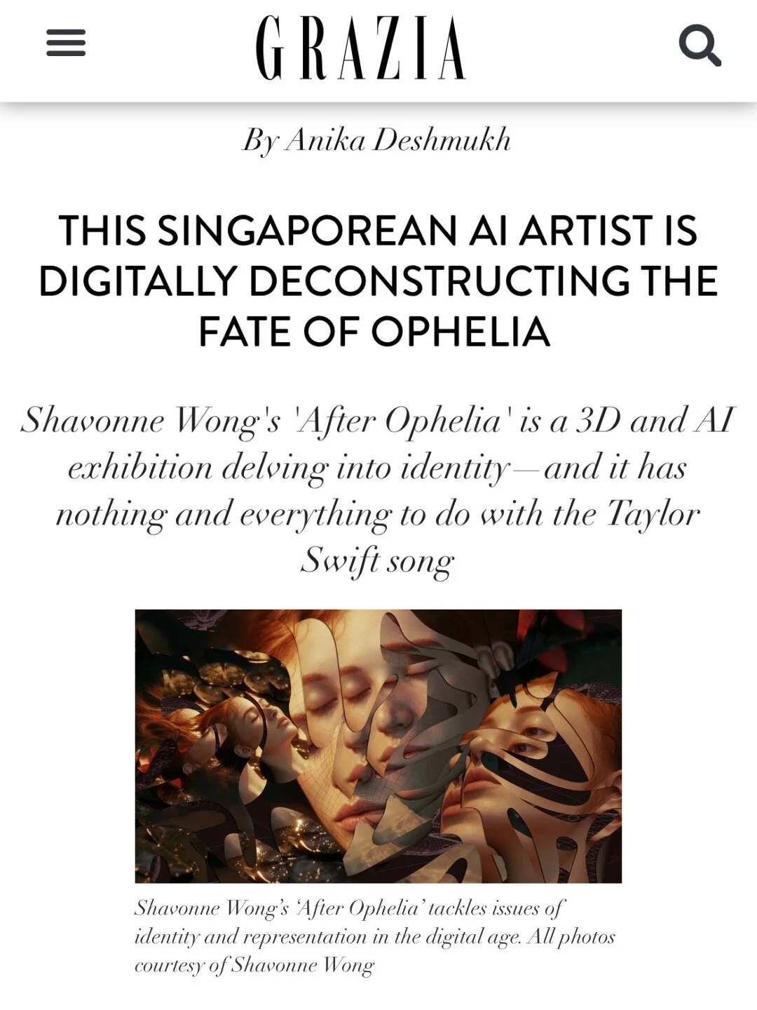 My work &ldquo;After Ophelia&rdquo; on @grazia.sg and @fisheye_immersive 

Thank you for the feature! ✨

#3dartist #3dart #parisphoto