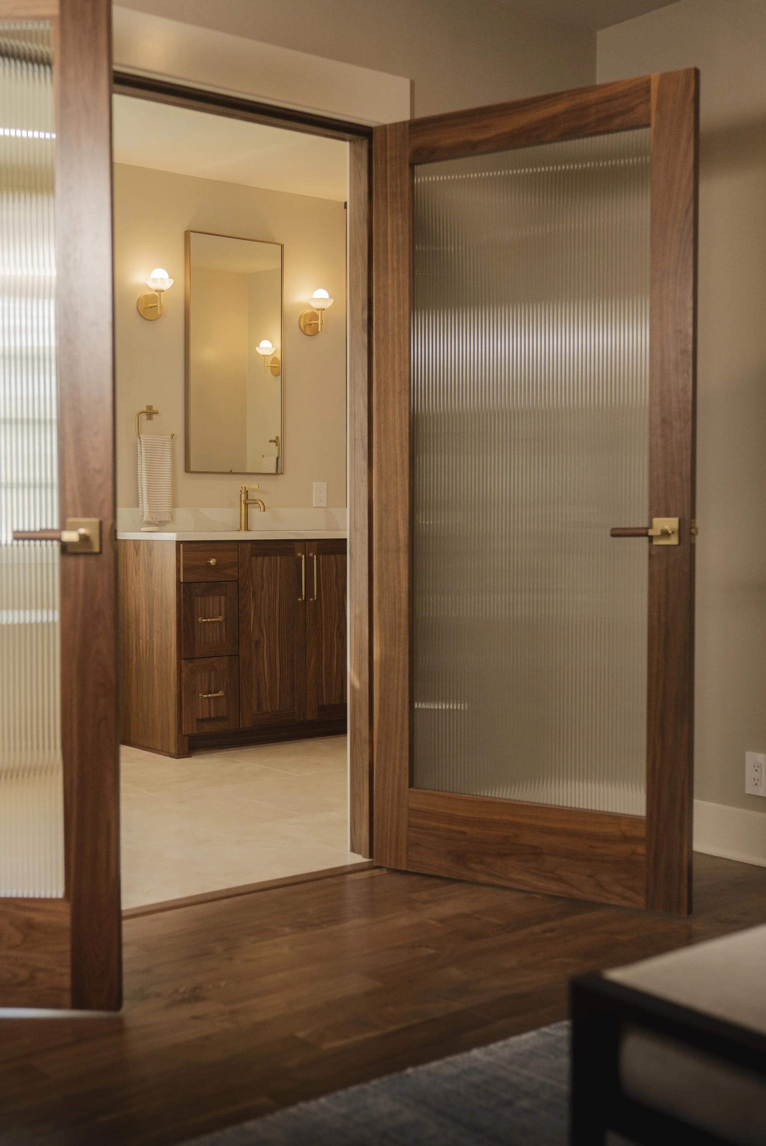 CUSTOM WALNUT FLUTED GLASS DOORS
