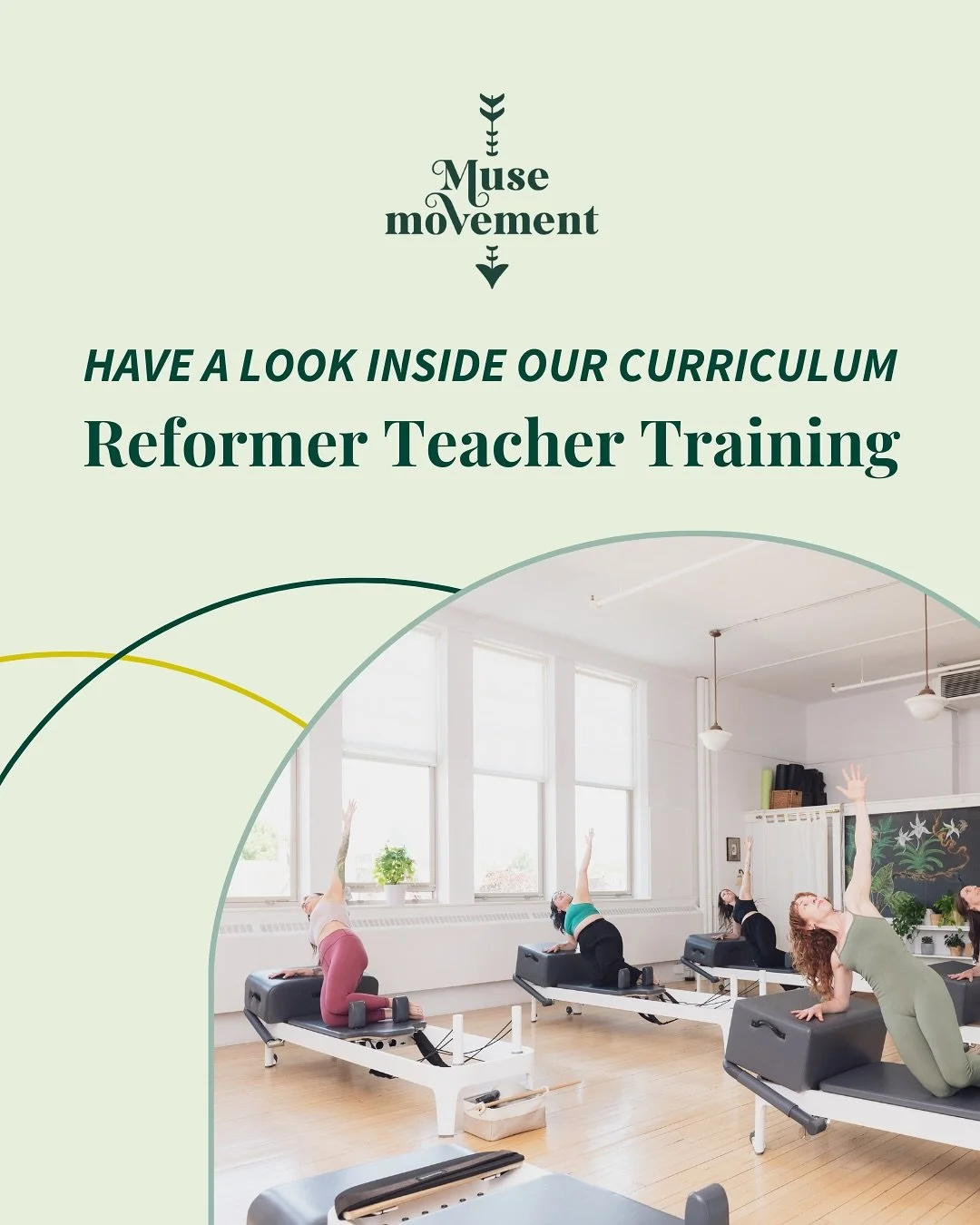 What’s inside Muse Movement’s Reformer Teacher Training curriculum?
A whole lot more than just exercises on springs.
Our curriculum is layered, thoughtful, and designed to help you become the kind of teacher who moves with clarity and t
