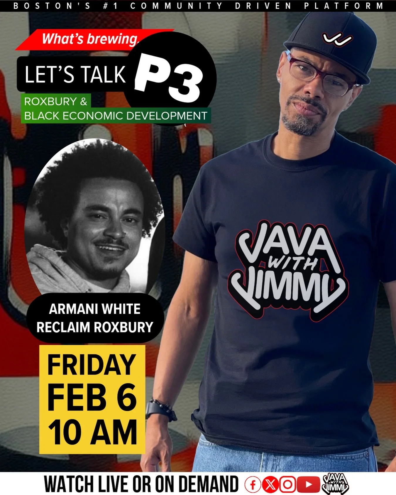 Tune in tomorrow at 10am to @javawithjimmy to hear our Executive Director @ziggy_617 speak about the current state of economic development in Nubian Square, P3, and other important Roxbury issues! 

www.javawithjimmy.com
#reclaimroxbury #javawithjimm