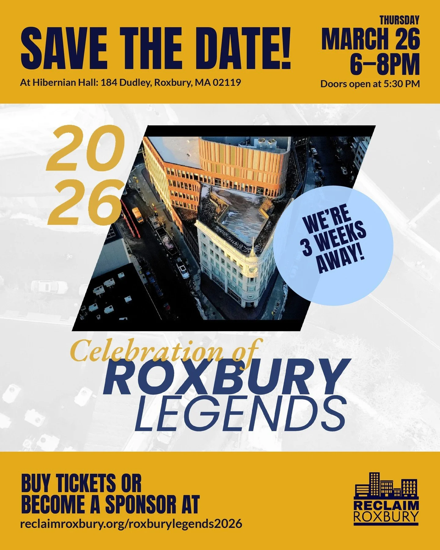 📅 Save the Date!

Join us for the Celebration of Roxbury Legends on Thursday, March 26th as we come together to honor the leaders shaping the future of Roxbury.
We&rsquo;re just 3 weeks away from a powerful night of community, culture, and celebrati