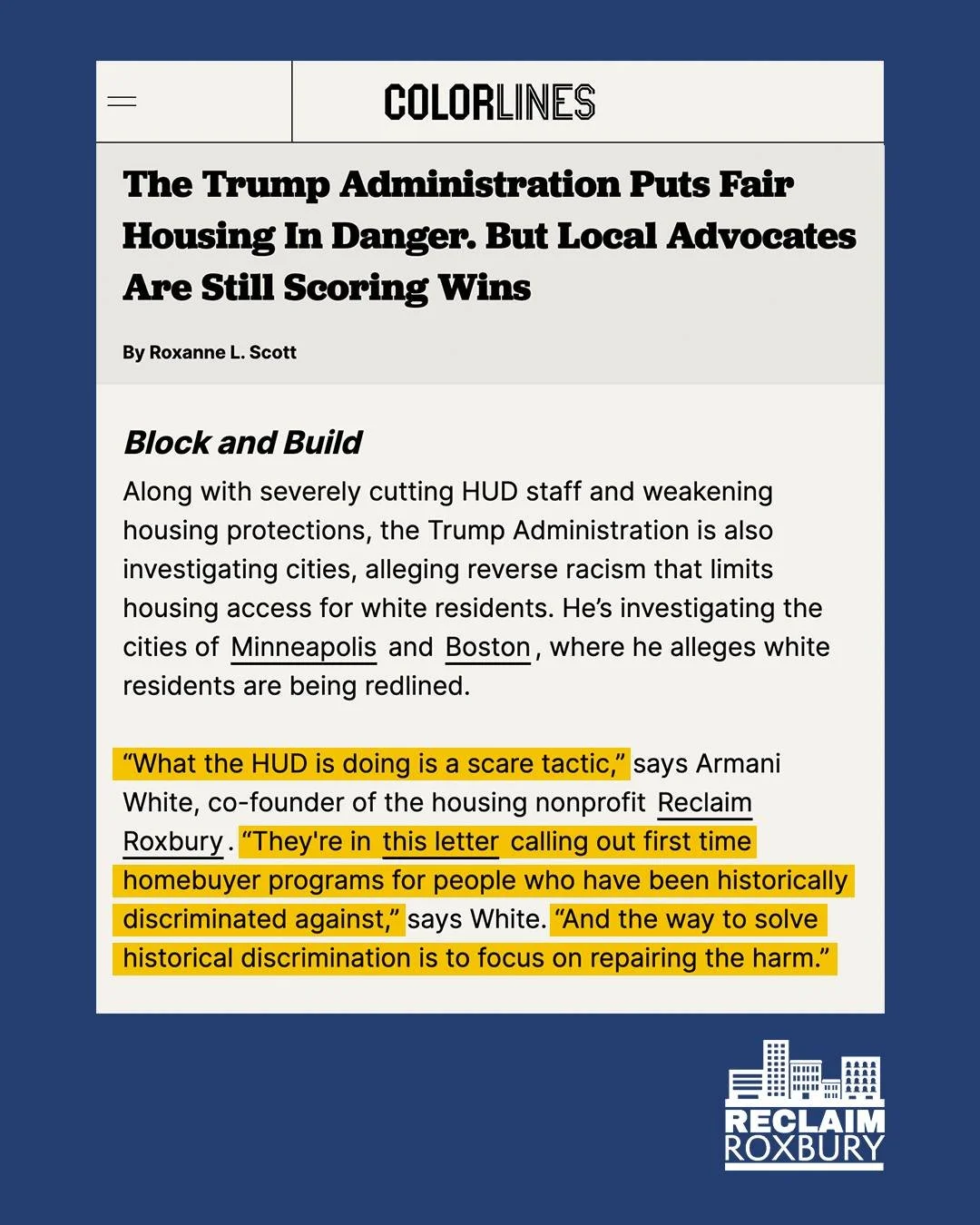 Remember our last post about the Trump Administration targeting Boston for it's programs that look to close the racial wealth gap? The Administration recently renewed its attacks on Boston. The threats from the Trump Administration are, unfortunately