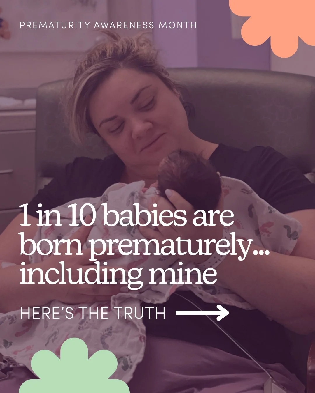 November is Prematurity Awareness Month 🤱🏻. A month that holds a deeply personal meaning for me as a preemie mom and a pediatric physical therapist 💜. ⁠
⁠
1 in 10 babies are born too early. Their beginnings may look different, but their strength i