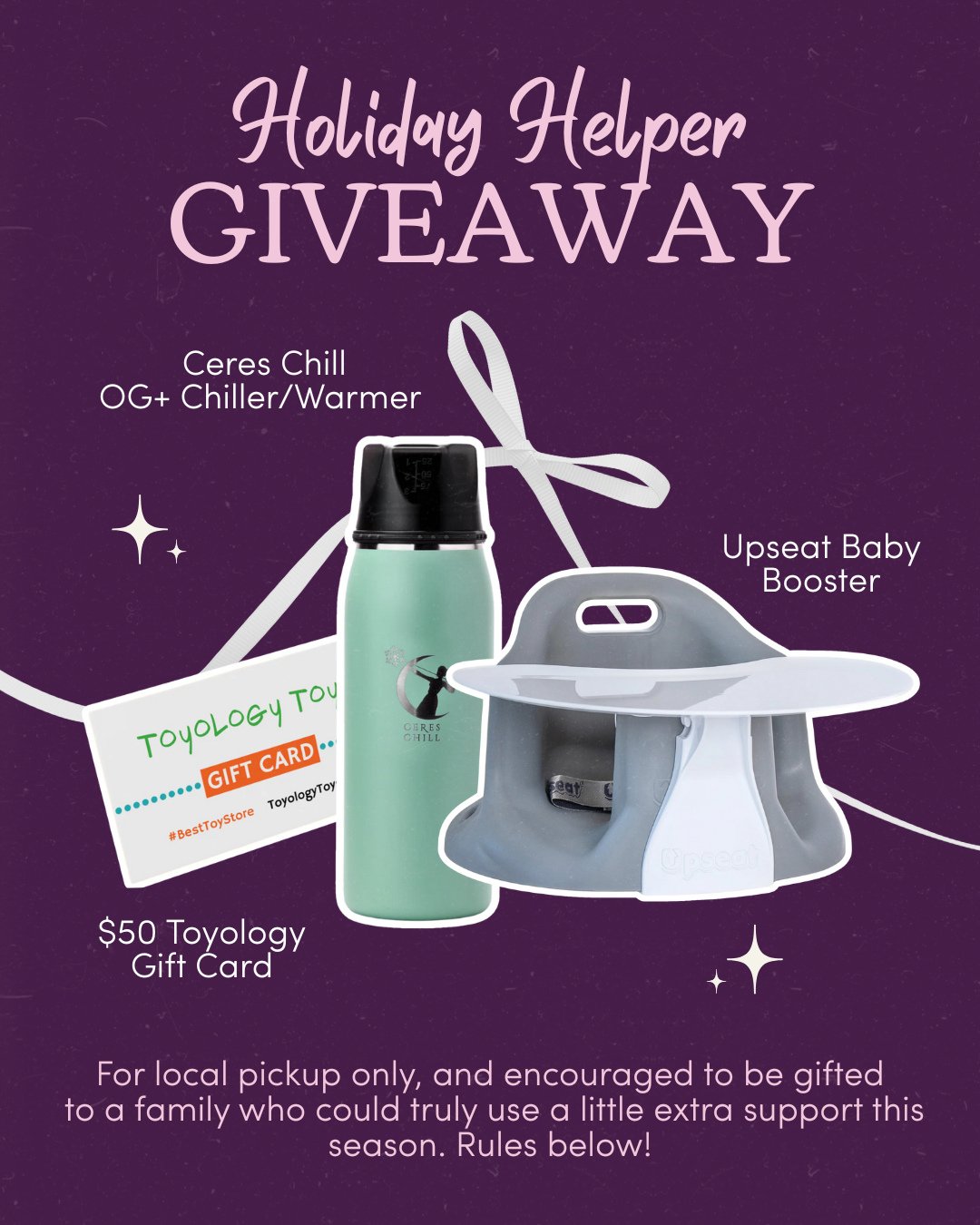 'Tis the season of gifting! 🎁⁠
⁠
We&rsquo;re giving away a $250 Holiday Helper Bundle, including:⁠
✨ A @cereschill OG+ Chiller/Warmer⁠
✨ An @theupseat Baby Booster⁠
✨ A $50 @toyologytoys gift card⁠
⁠
This giveaway is meant to be paid forward, whethe
