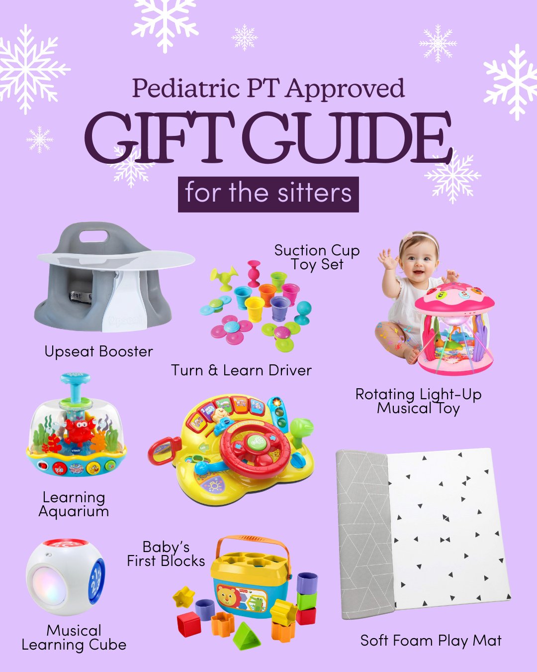 Shopping for little ones this holiday season? 🎁👶⁠
⁠
As a pediatric PT, I&rsquo;m always thinking about toys that actually support development, not just take up space, and these are my favorites.⁠
⁠
Each item is chosen to help build skills like bala