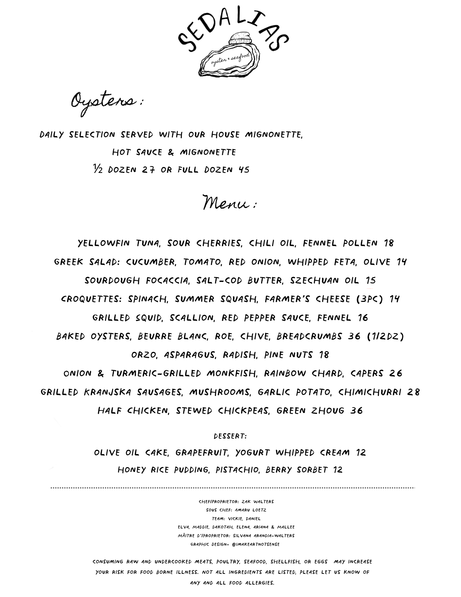 Menu — Sedalia's Oyster & Seafood