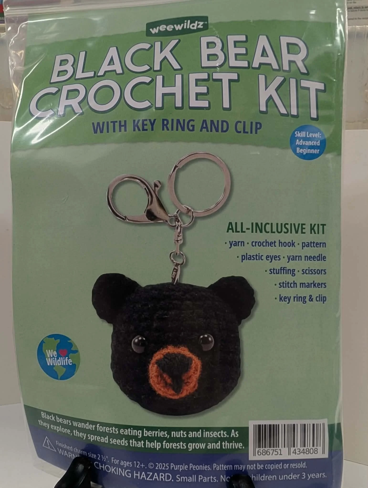 Black Bear Bag Charm Crochet Kit