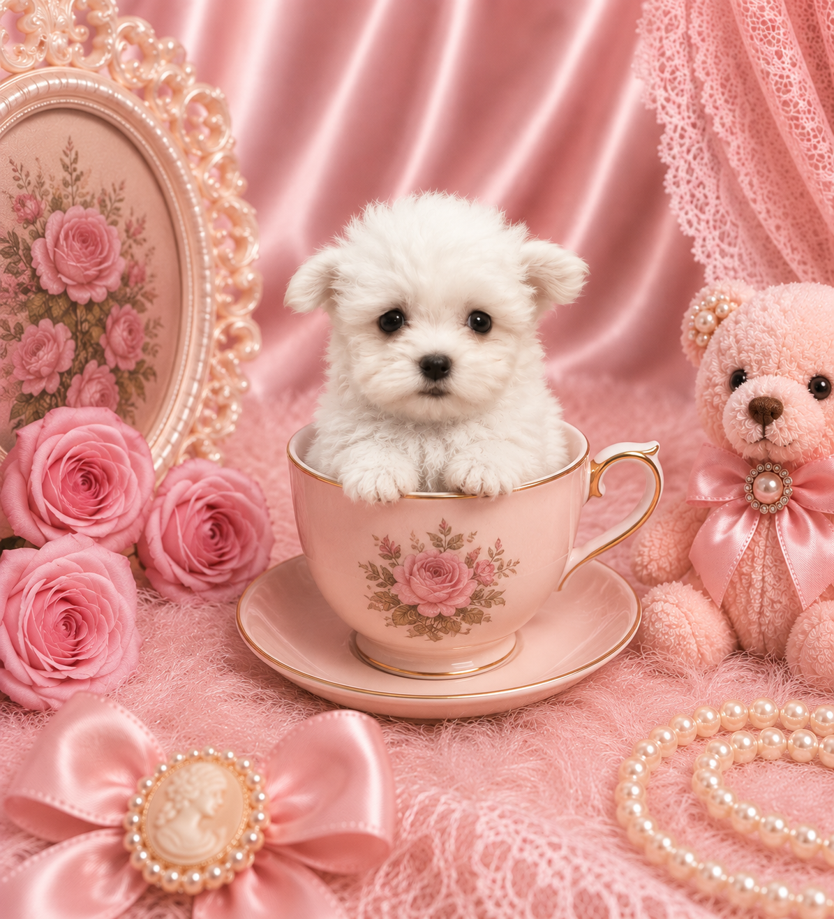 MARK   TEACUP/POCKETBOOK  MALTESE PUPPY    $5,550.00      #1847