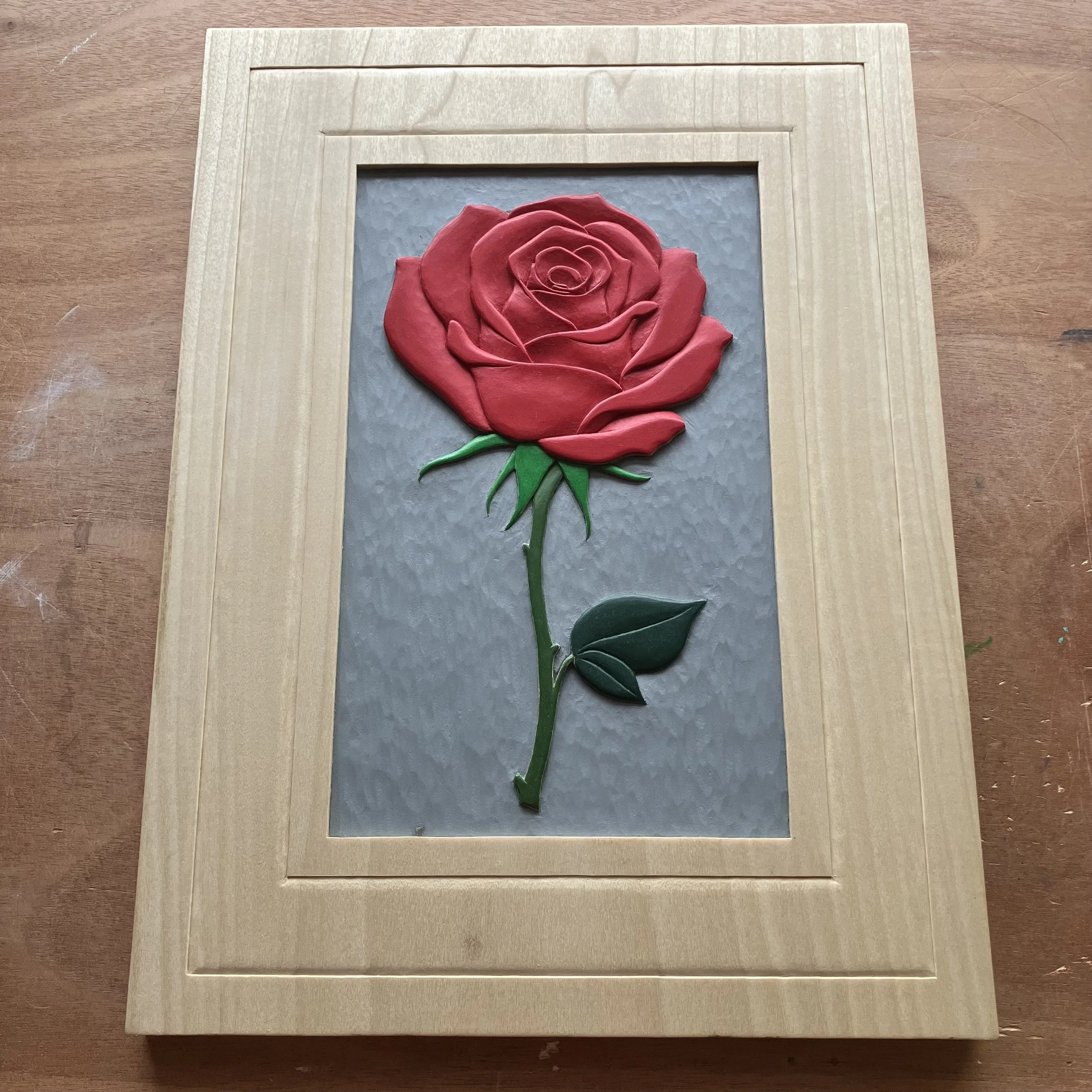 AVAILABLE:  Red Rose Carving - 11 x 15 inches.  Price: $525.00.  For Purchase information, email: ShattuckClockworks@gmail.com