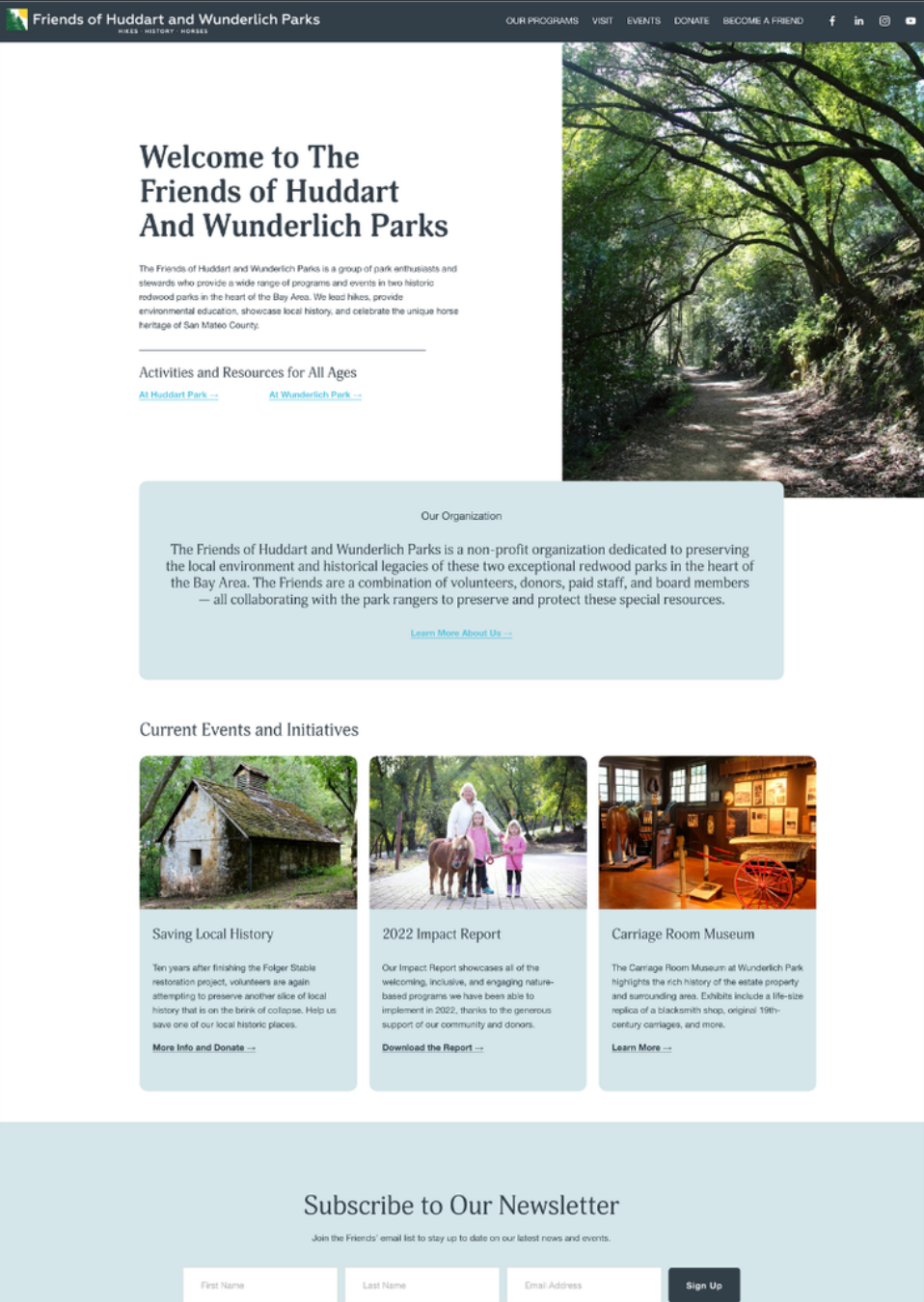 The Friends of Huddart & Wunderlich Parks Website Preview