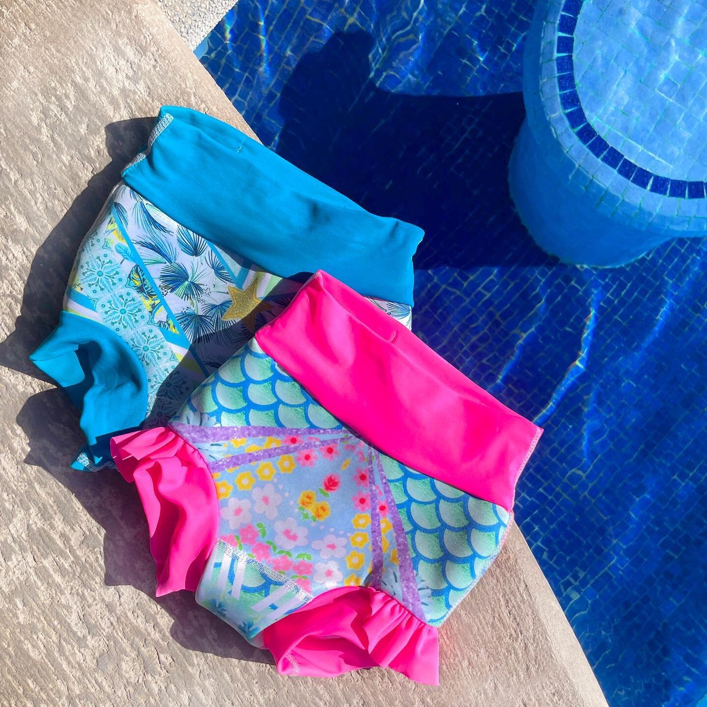 I had the hardest time finding a fun &amp; functional reusable swim diaper for my little one, so I decided to create them instead! 

A few question for all the moms with water loving babes:

Would you pair these with a rashguard or bikini top? 

What