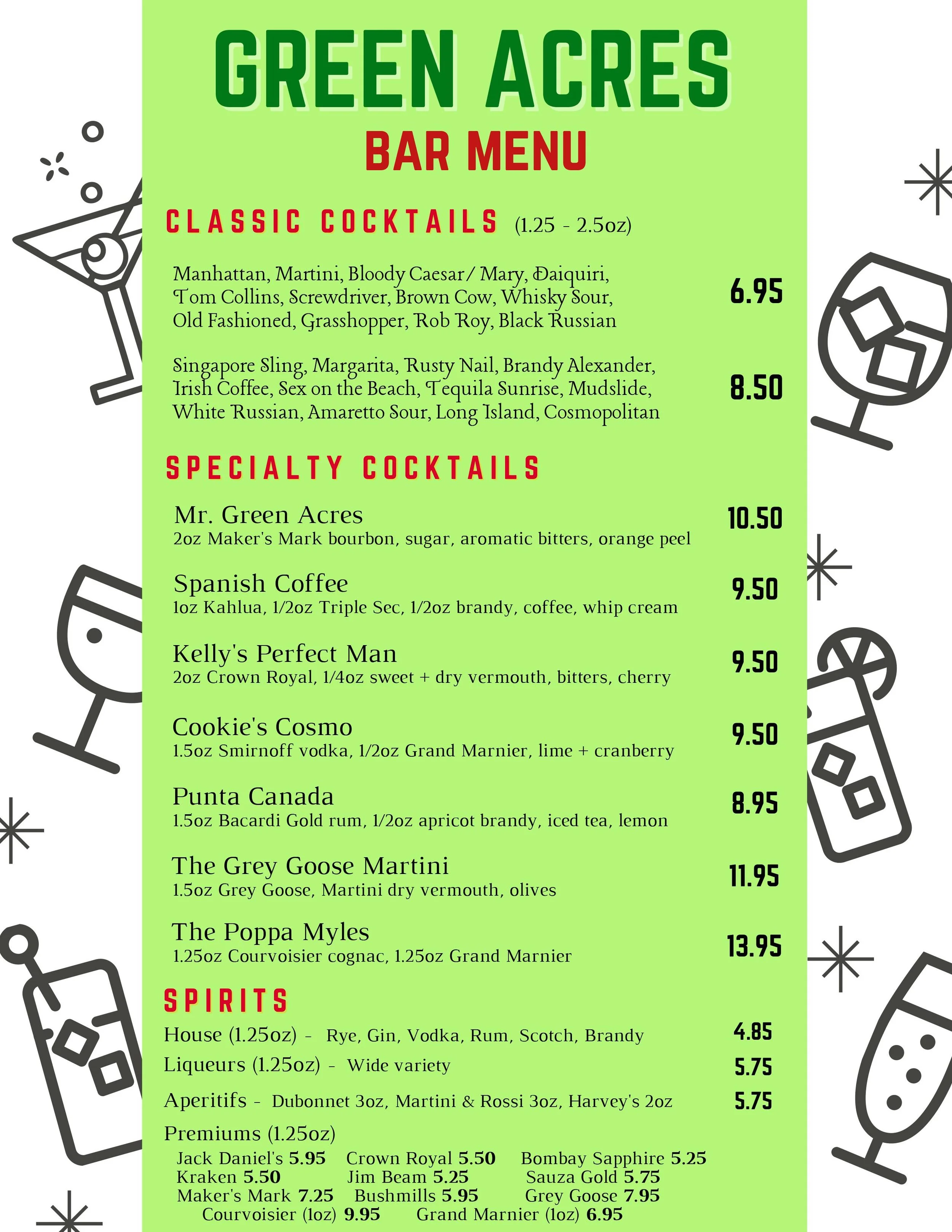 Menu — Green Acres Restaurant