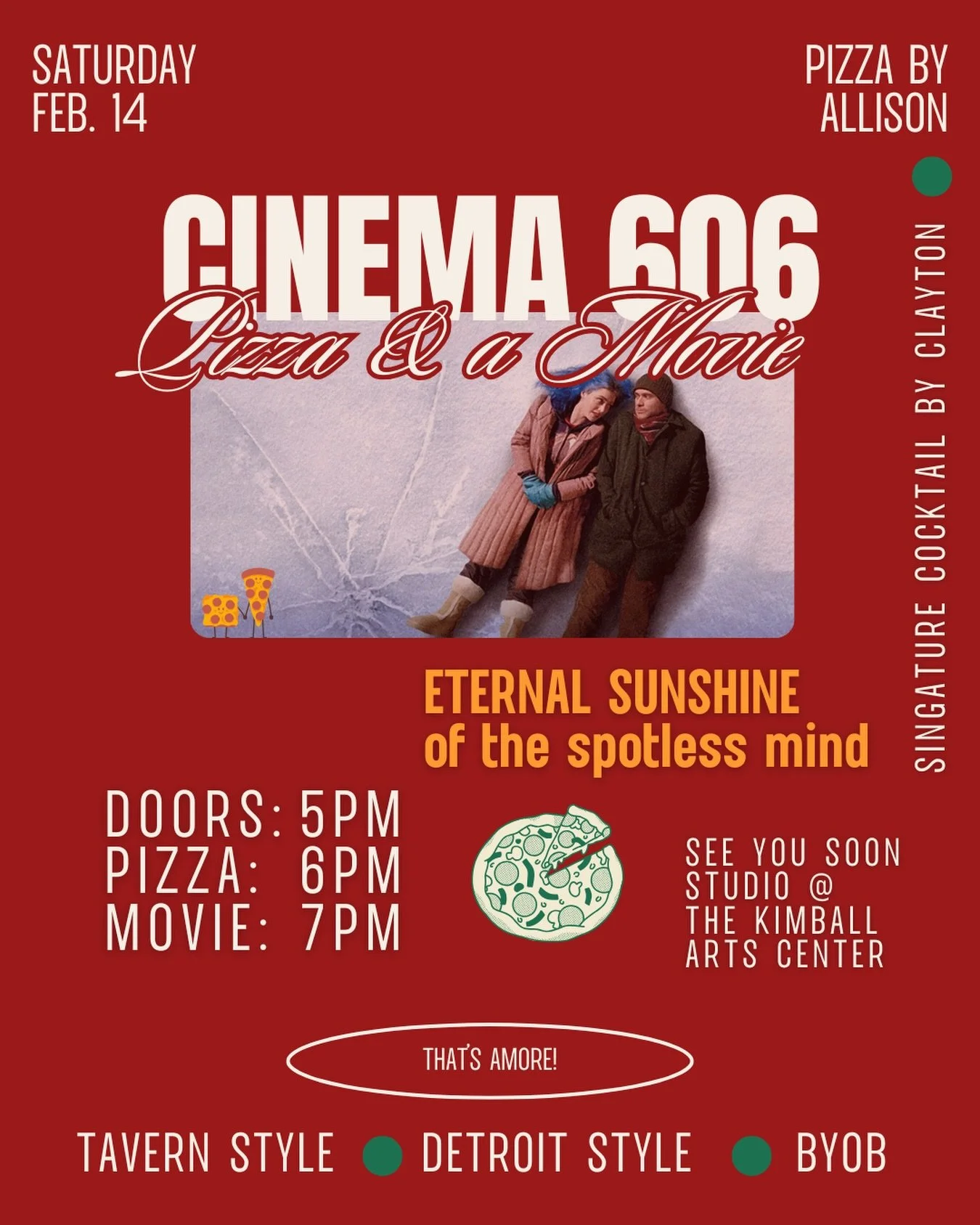 Hello (film) lovers! 😘 We decided to host Cinema 606 on Valentine&rsquo;s Day this year, in case any of y&rsquo;all needed some company. Allison will be doing pizzas and Clayton is back on cocktail duty!

Free event open to all! 

5pm cocktail hour 