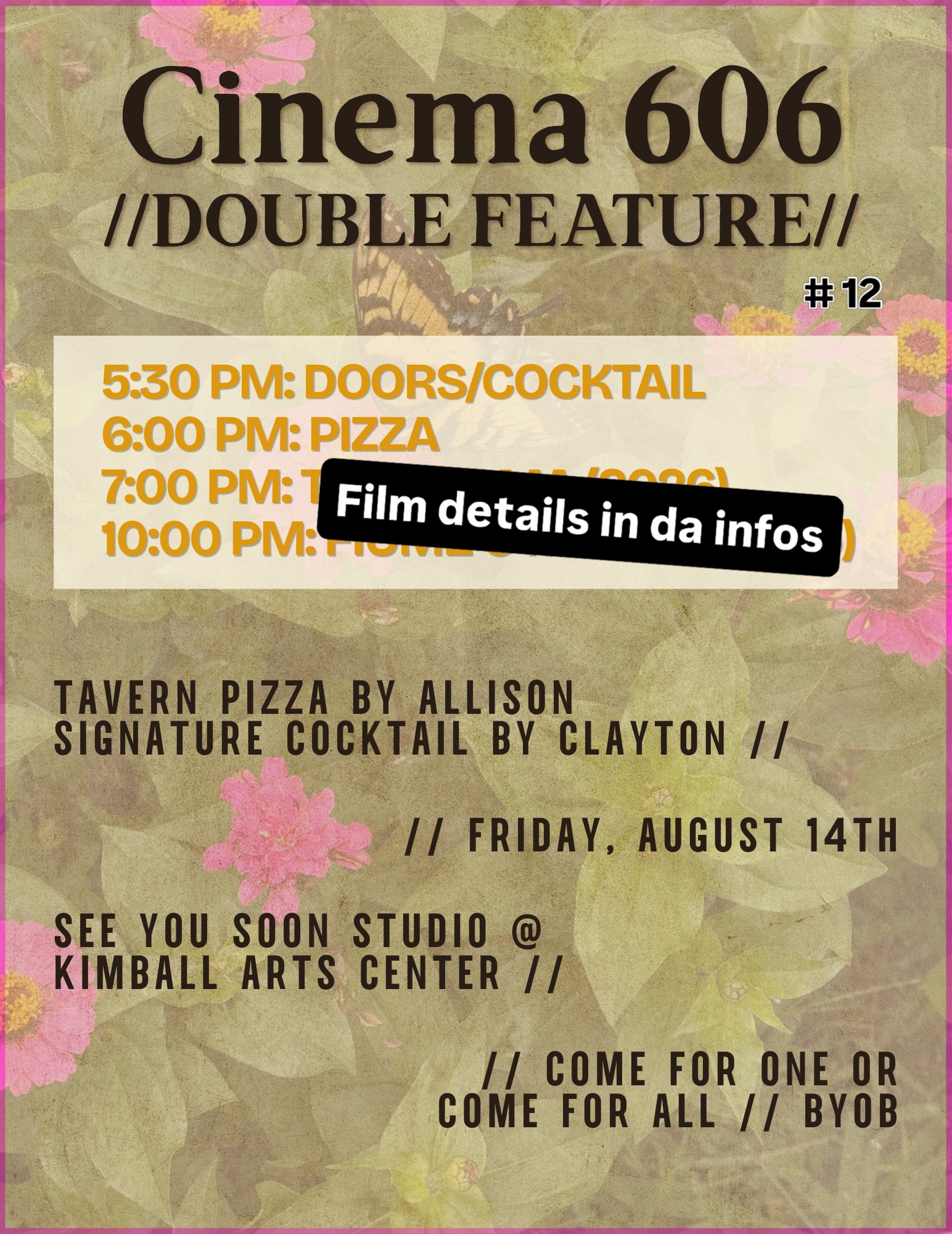 Join us this Friday for the twelfth edition of Cinema 606! Free, as always. DM for door code!

This&nbsp;Friday, August 14th
Doors (&amp; bevs): 5:30pm 
Pizza: 6pm
The Drama (2026): ~7pm Fiume o Morte! (2025): ~10pm
Pizza by @allisonziemba 
Signature