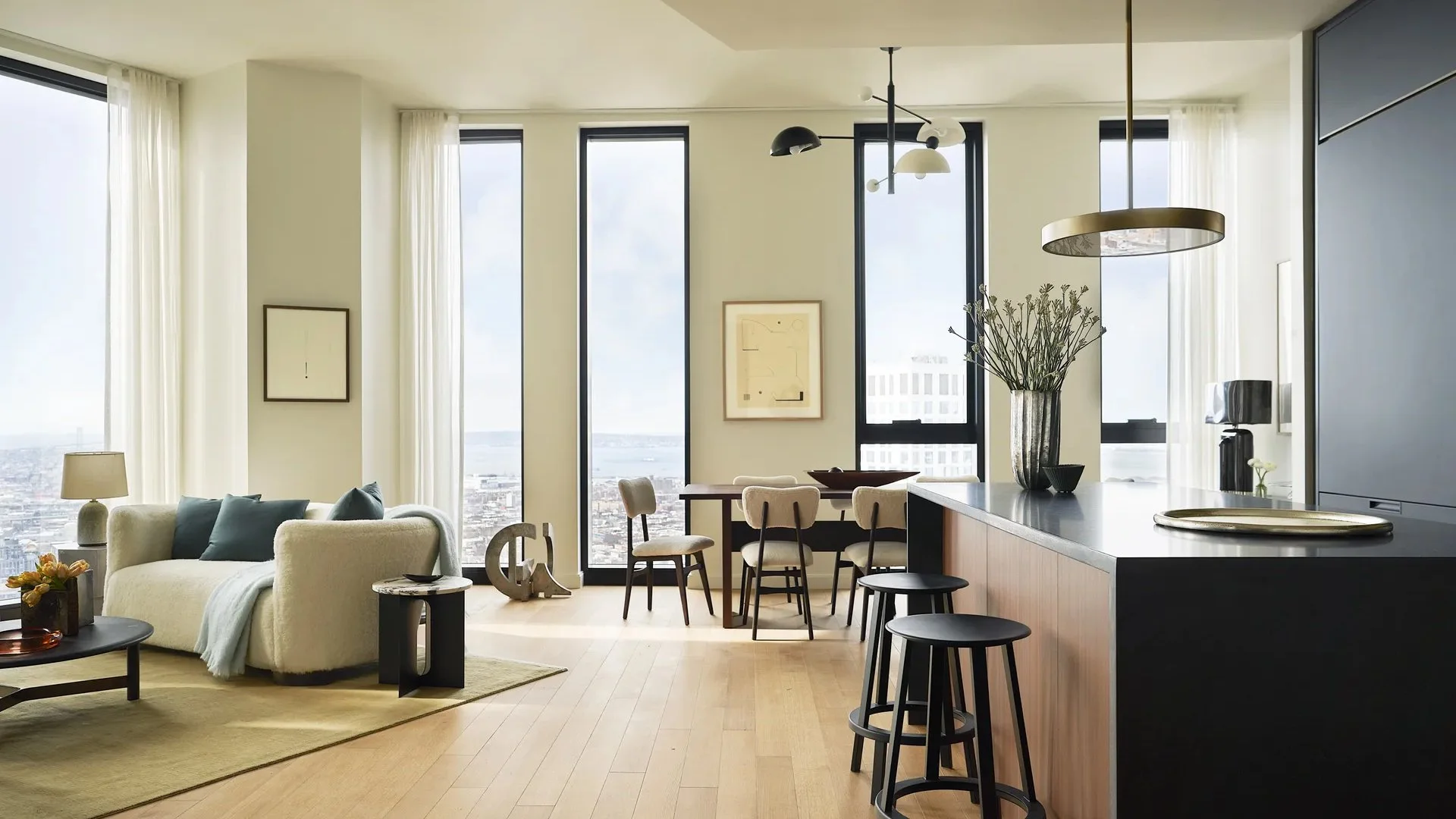 Fine art installation by SS/NY — artwork placement in luxury Brooklyn Tower apartment by Gachot Studios, featured in Wallpaper