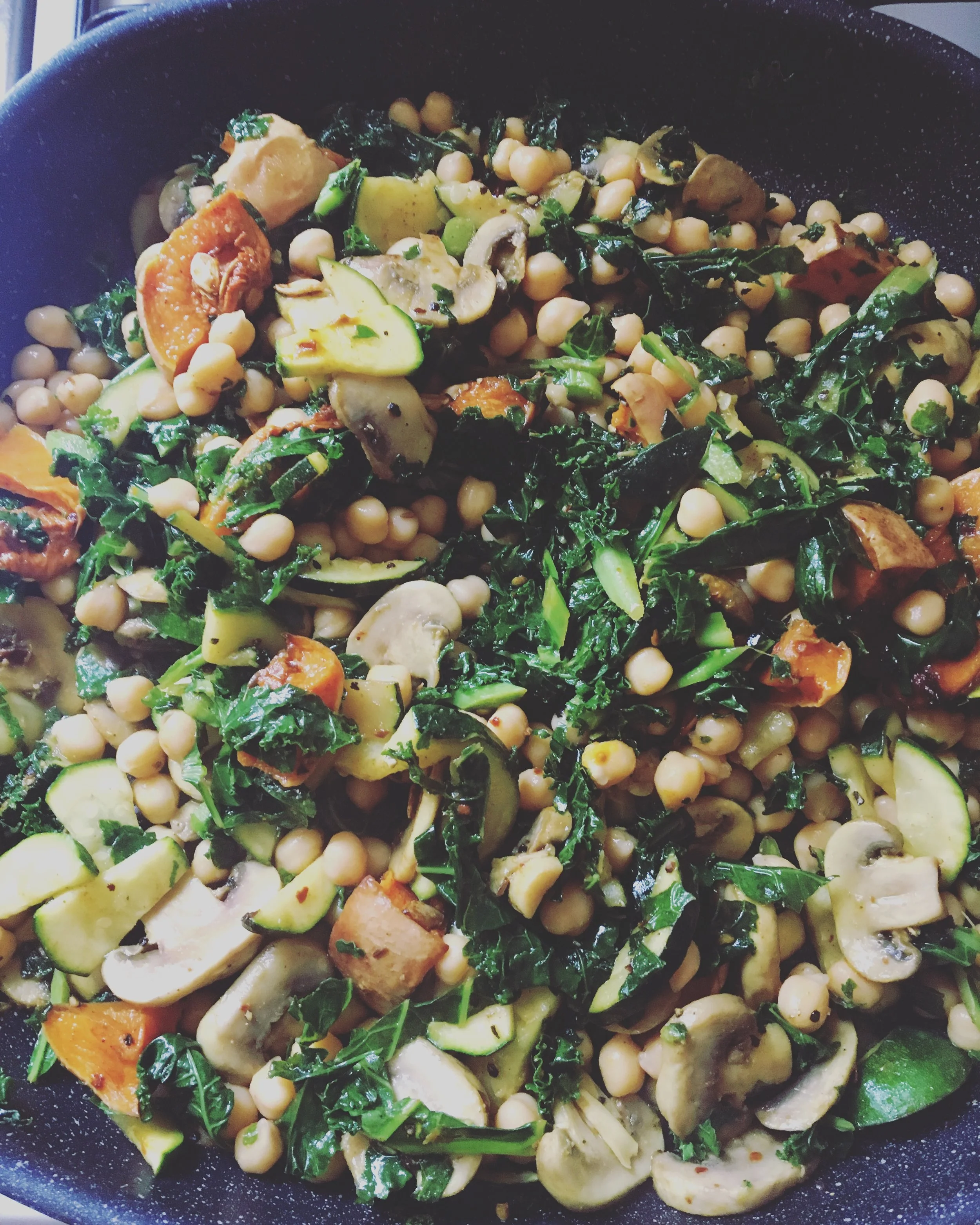 Ras-el hanout roasted pumpkin, chickpea and kale salad