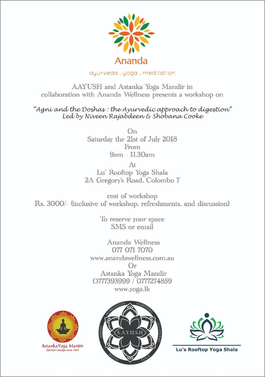 Agni and the Doshas: the Ayurvedic Approach to Digestion. A workshop in Colombo. 