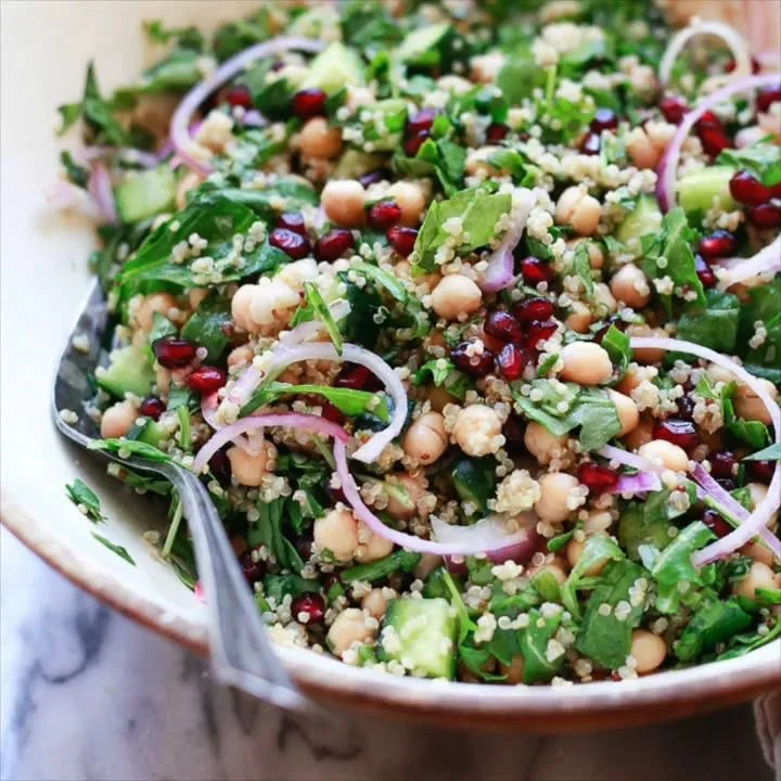  Summer Ayurvedic Recipe - Pomegranate, Quinoa and Chickpea Bowl