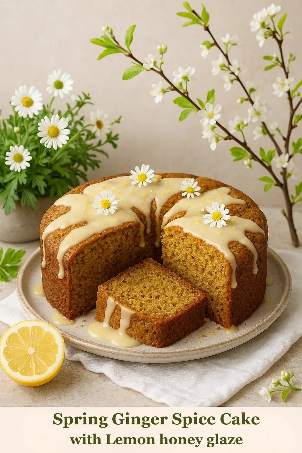 Spring Ginger Spice Cake with Lemon-Honey Glaze