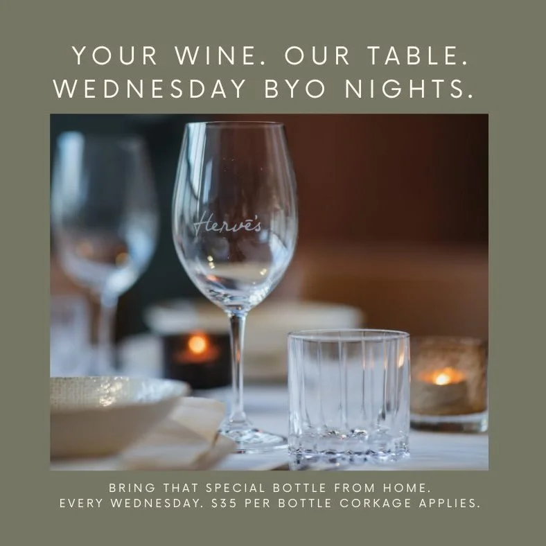 Don&rsquo;t forget - it&rsquo;s BYO night tonight.

Bring that bottle of something special from home and we&rsquo;ll open it with care, ready for you to enjoy at the table.

Book your table via the link in bio or www.hervesrestaurantbar.com.au

We lo