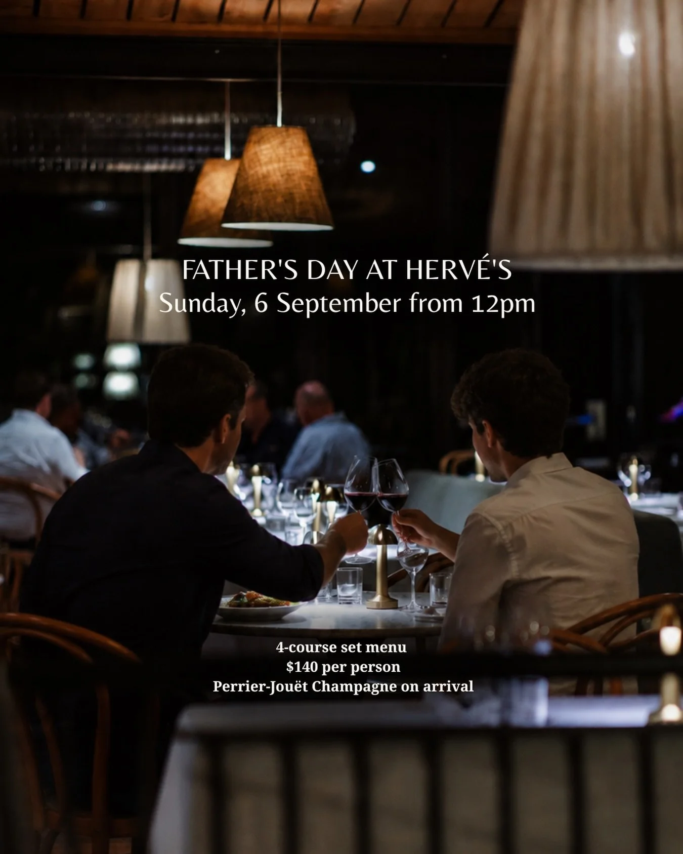Father&rsquo;s Day at Herv&eacute;&rsquo;s 🤍

Join us on Sunday, 6 September from 12pm to celebrate Dad over a special four-course set menu.

The experience includes:
&bull; Collations
&bull; Entr&eacute;e
&bull; Main course
&bull; Dessert
&bull; A 