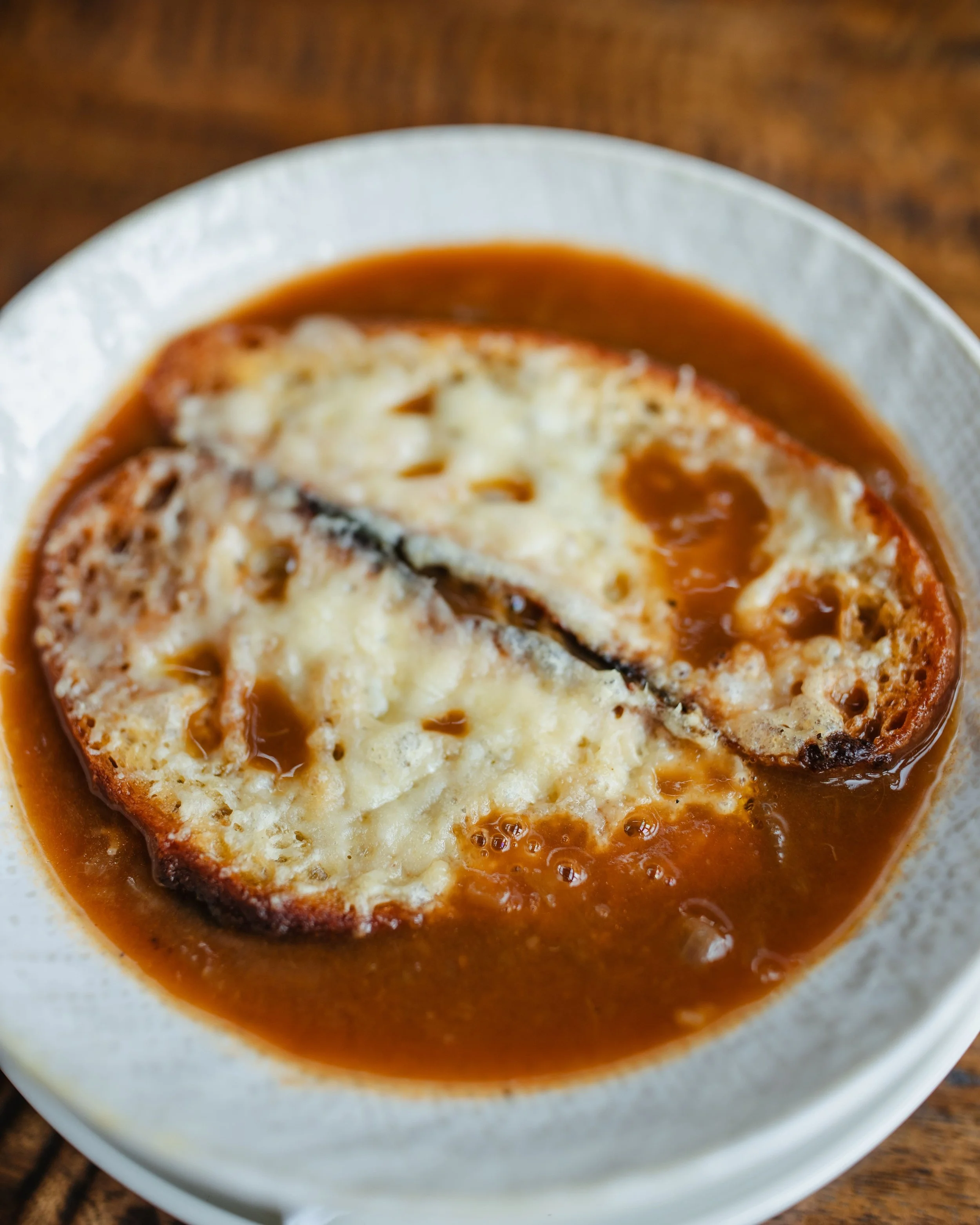 We thought summer was back in Brisbane&hellip; ☀️

Turns out it is still cold and we need comfort food.

The perfect dish for this season? Herv&eacute;&rsquo;s French Onion Soup.

Presented with a wonderful grilled 18-month Comt&eacute; cheese and sl