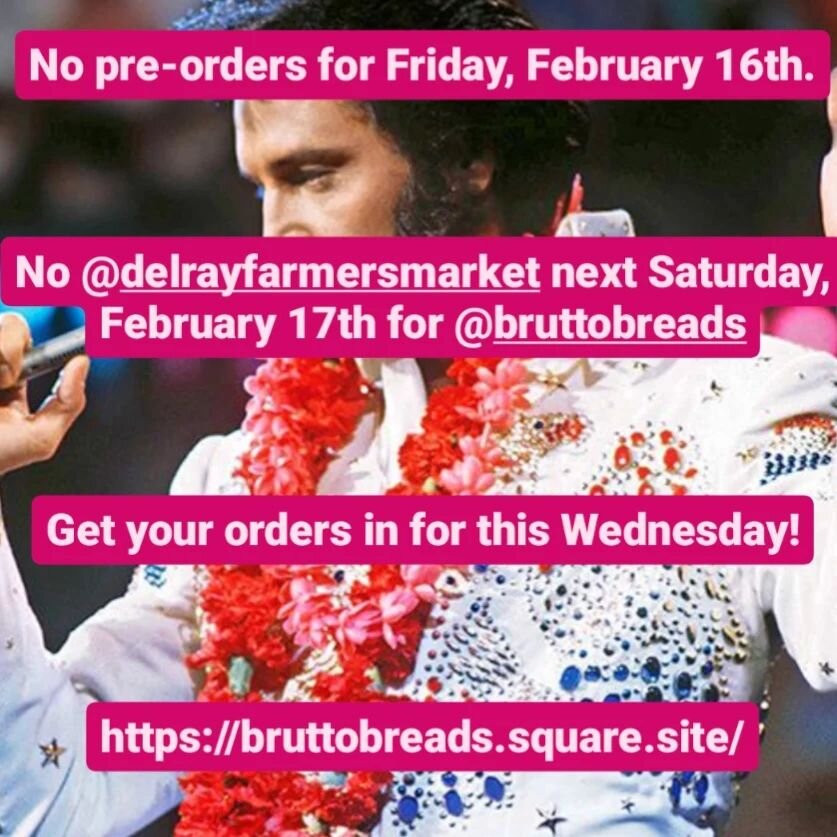 Taking a break this upcoming President's Day weekend. 

Get your orders in for this Wednesday! 

See profile or visit www.bruttobreads.com