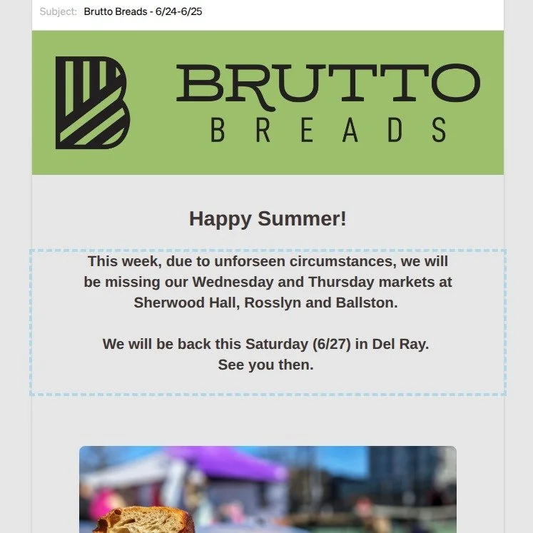 We'll be missing our midweek markets this week but will see you back in Del Ray on Saturday 6/27.