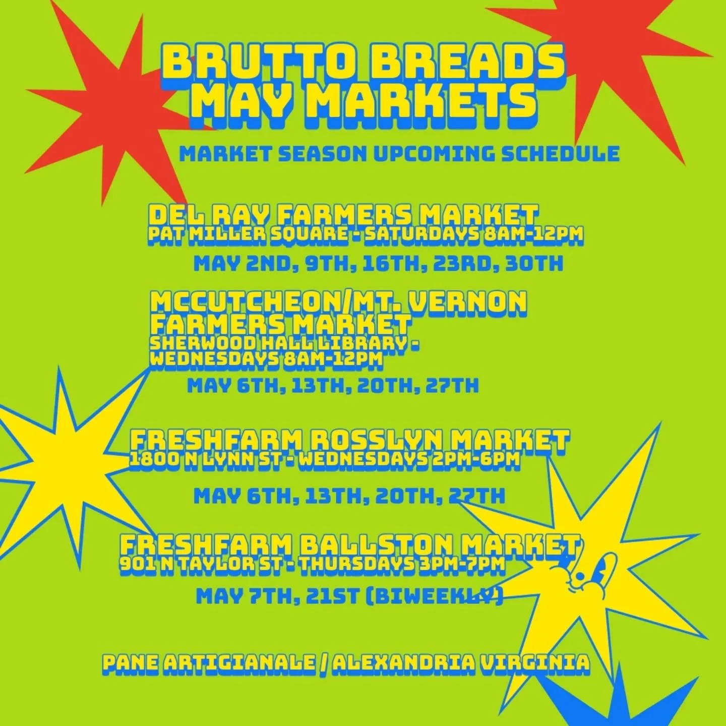 May Market Schedule! 

@delrayfarmersmarket 
@fairfaxfarmmarkets 
@freshfarmdc 
@freshfarmva 

See you out there!