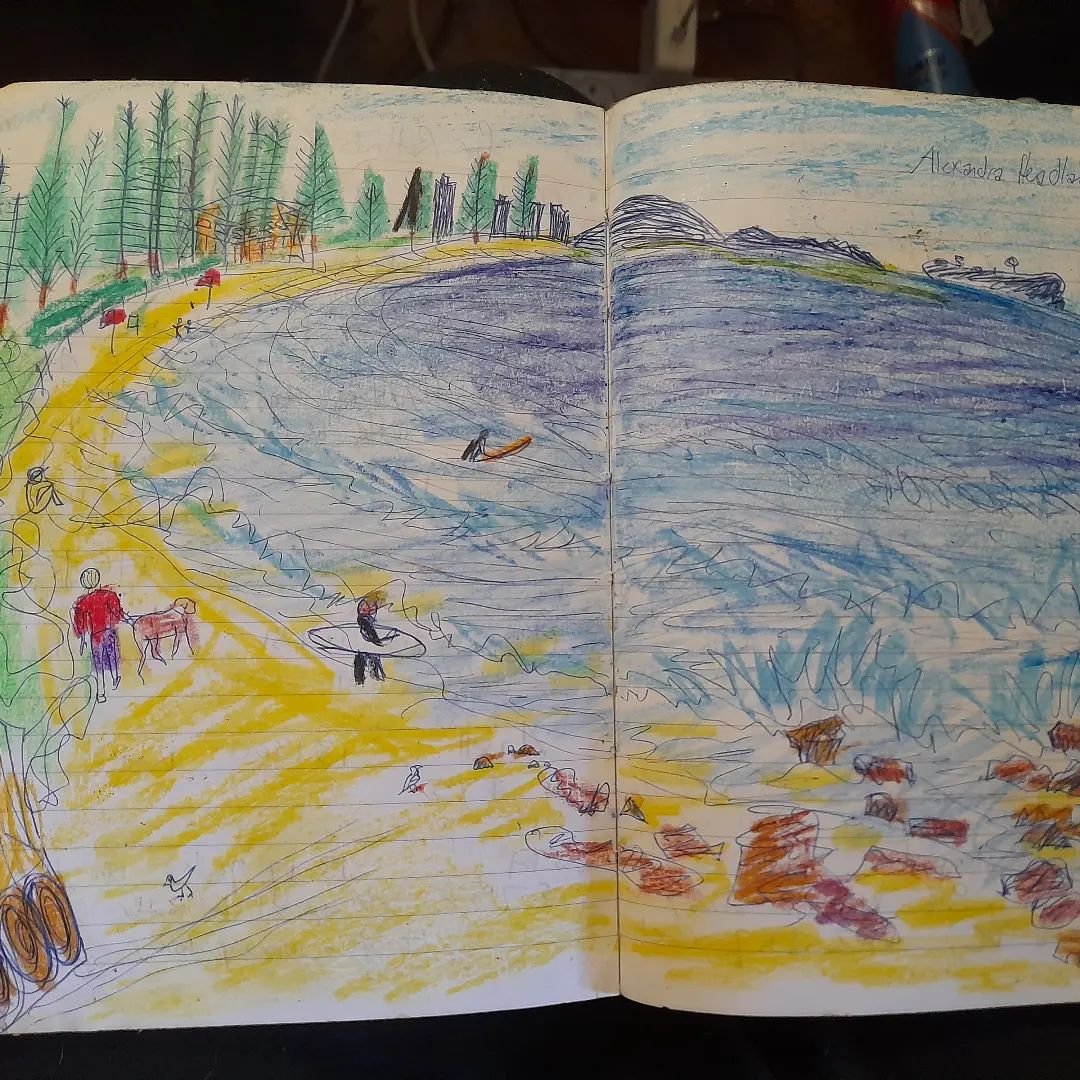 Alexandra Headlands drawing from a 2001 journal. I've been looking for an old landscape, and found many forgotten drawings.