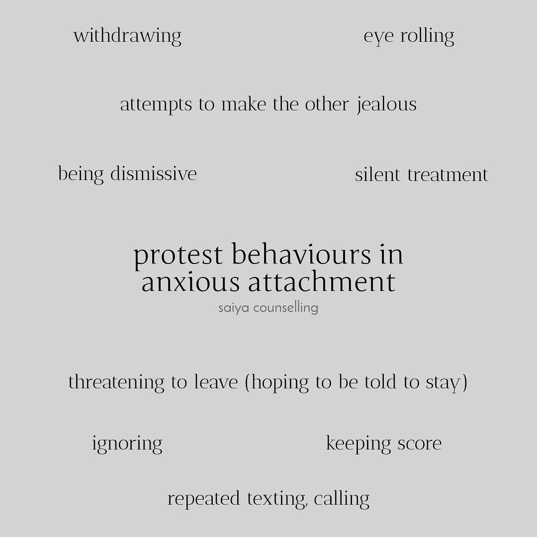 sound familiar? 

protest behaviours are attempts to reestablish connection, often made by the anxiously attached when their nervous system becomes heightened. 

anything perceived as a threat to the relationship that can&rsquo;t be resolved with rea