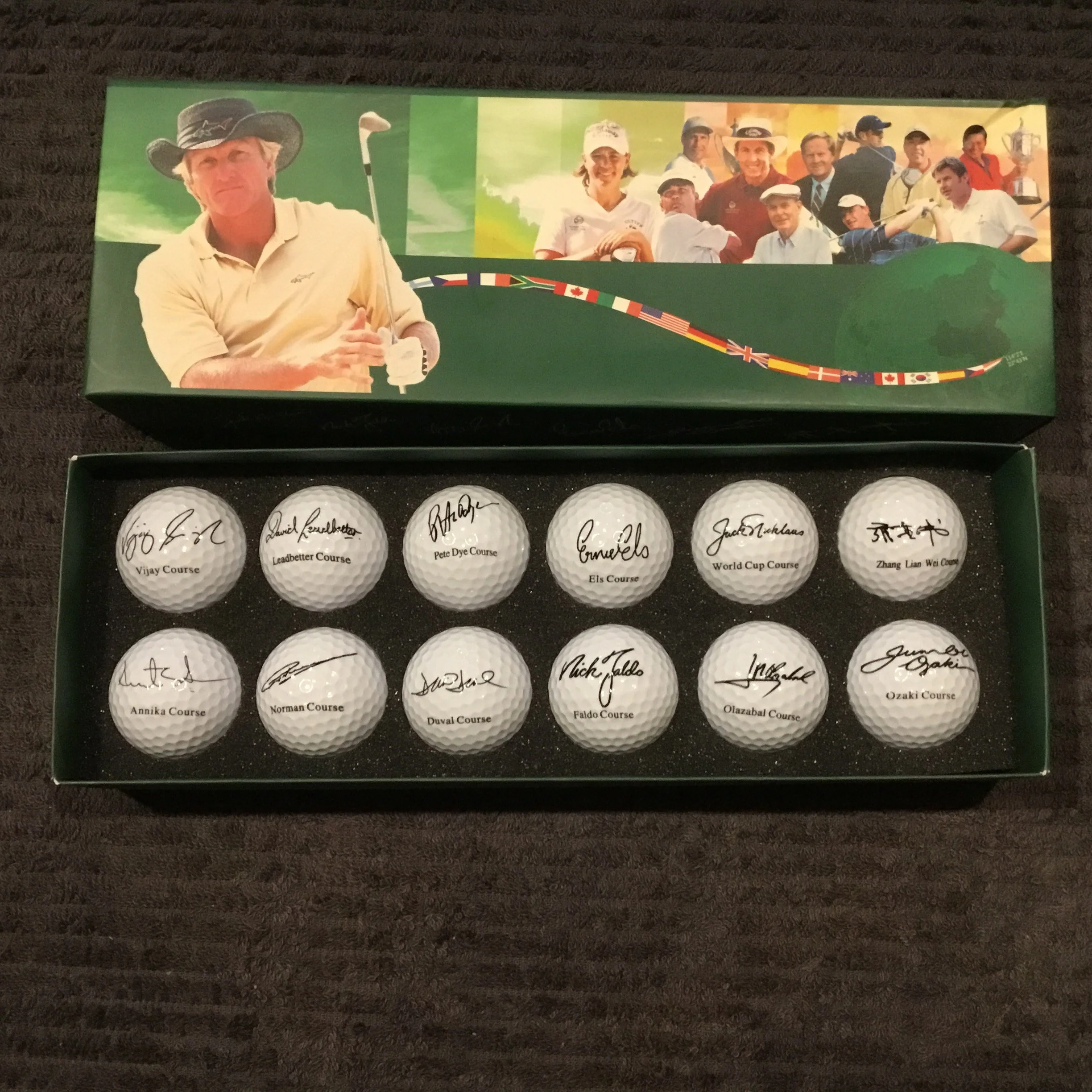 Set of Shenzhen Mission Hills China Autographed 12 Courses Boxed Logo Balls